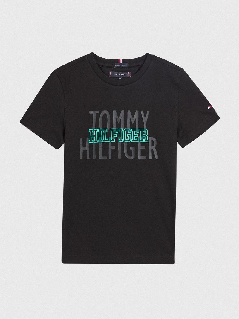 Fiú Tommy Hilfiger Organic Pamut Hilfiger Póló Fekete | HU 2283DFM